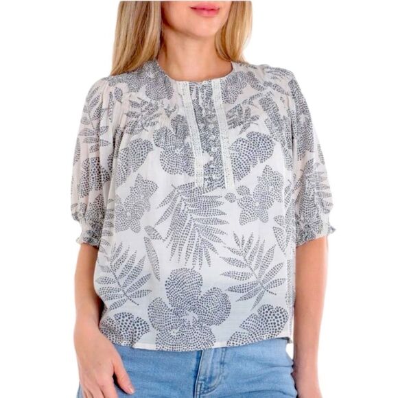 Zac and Rachel Top Woman’s Size S Half Button Floral Stamped - Picture 1 of 10